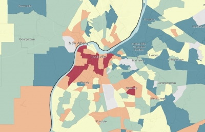 Map of incarceration rates by census tract in Louiseville, KY